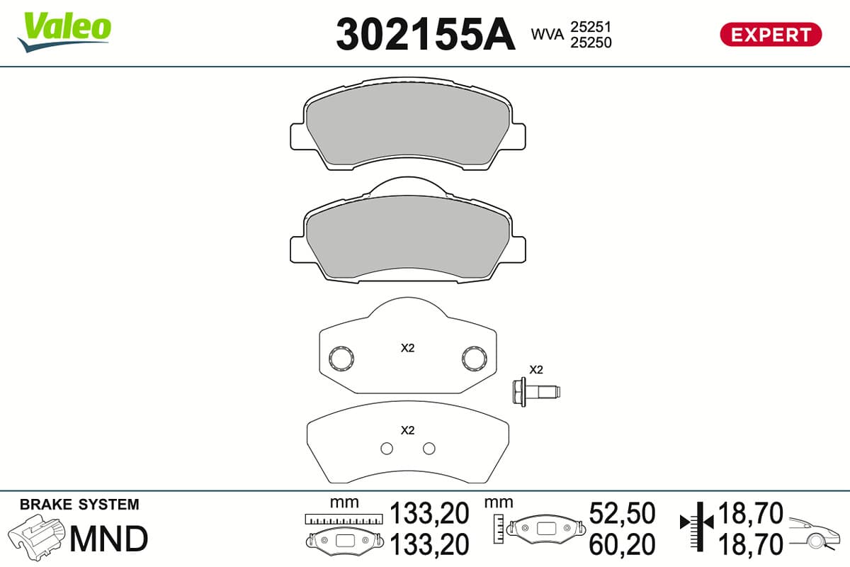 VALEO Sada brzdových platničiek kotúčovej brzdy 302155A 1
