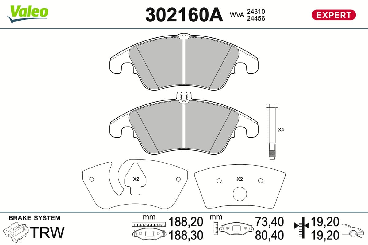 VALEO Sada brzdových platničiek kotúčovej brzdy 302160A 1