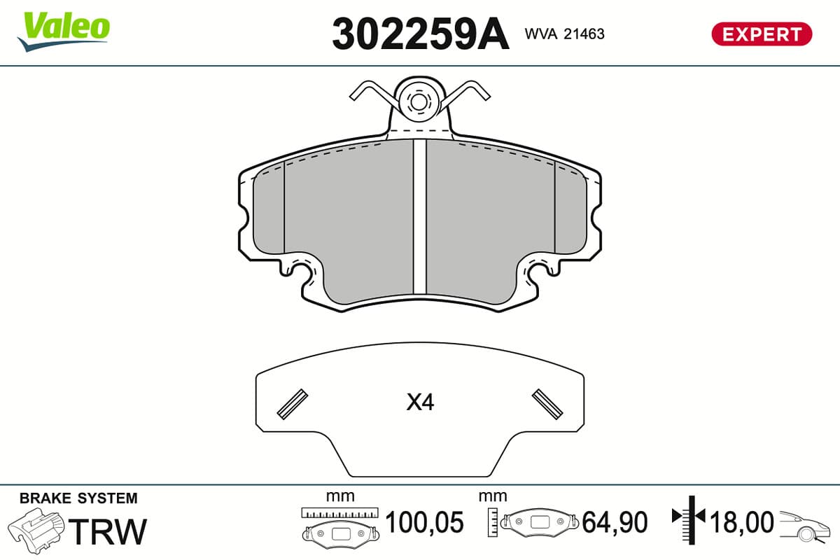 VALEO Sada brzdových platničiek kotúčovej brzdy 302259A 1