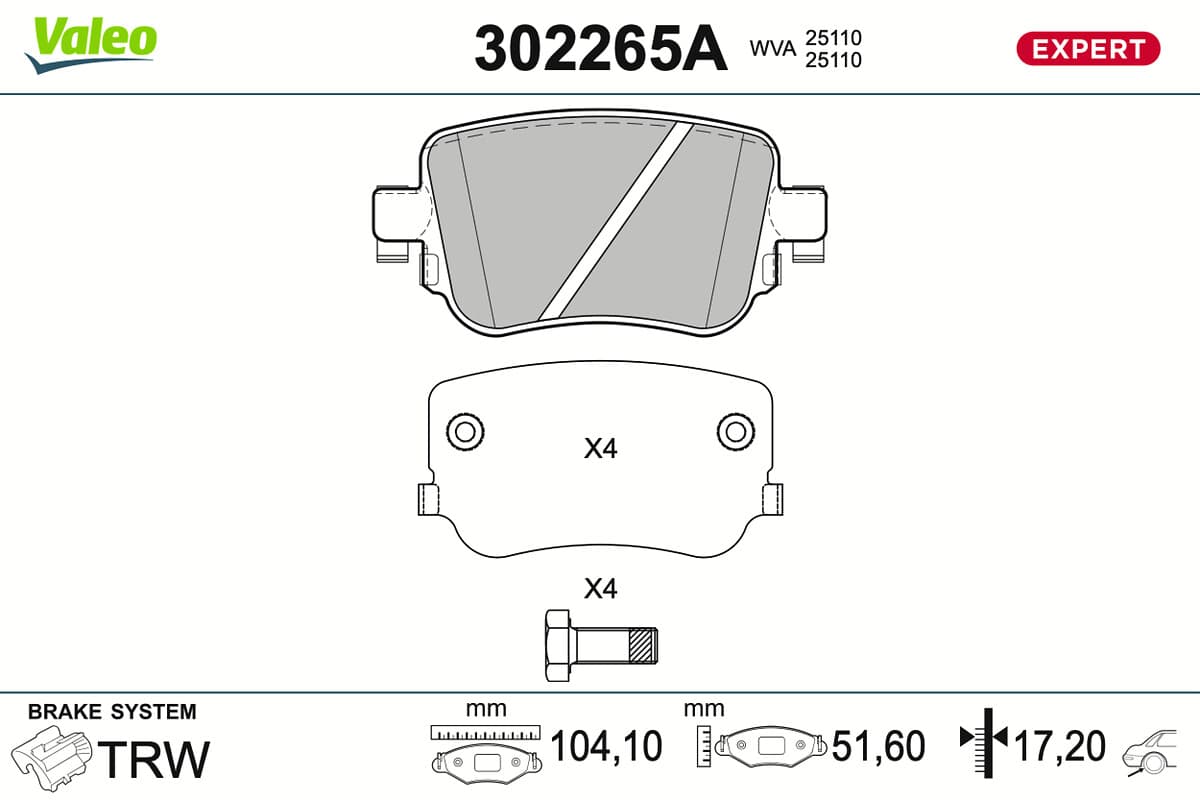 VALEO Sada brzdových platničiek kotúčovej brzdy 302265A 1