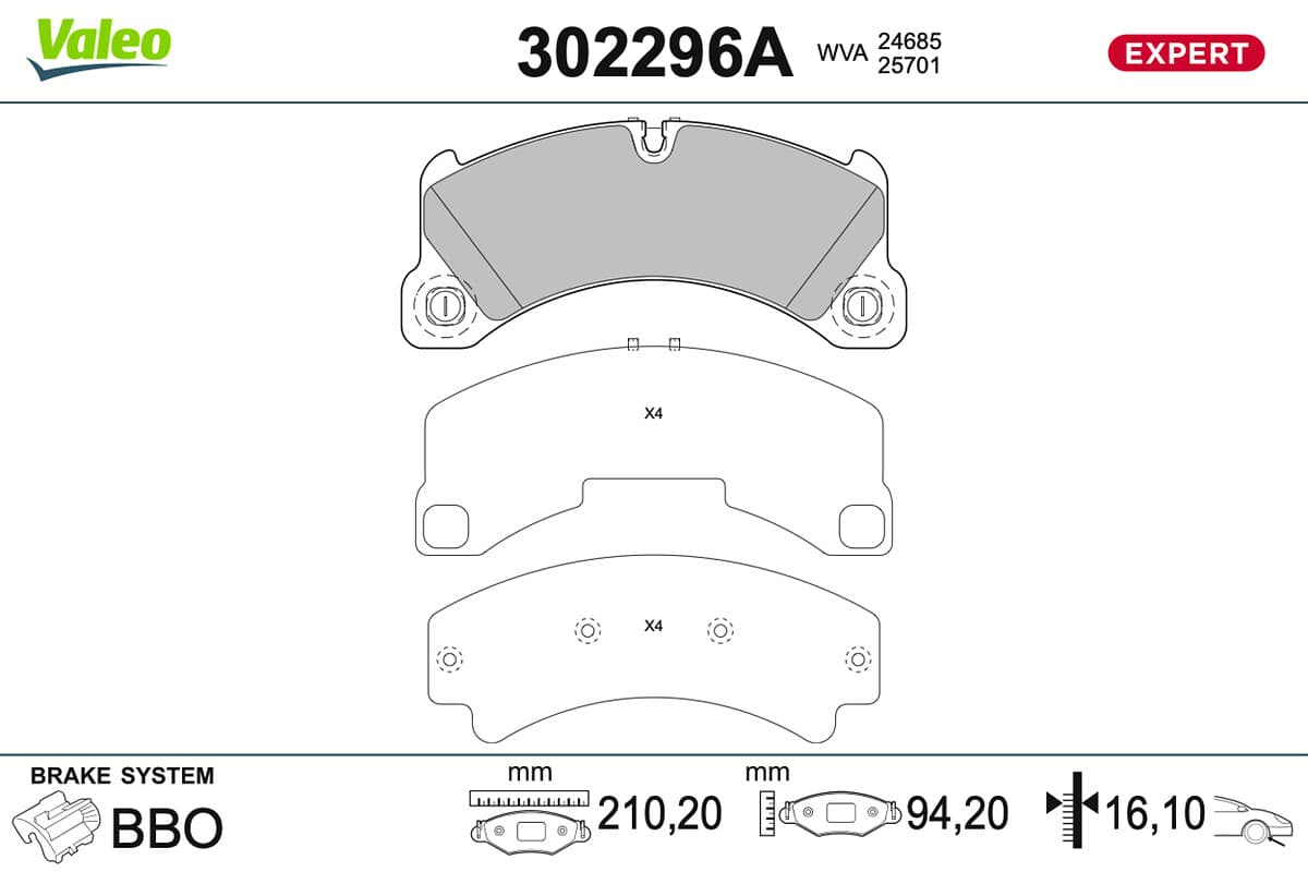 VALEO Sada brzdových platničiek kotúčovej brzdy 302296A 1