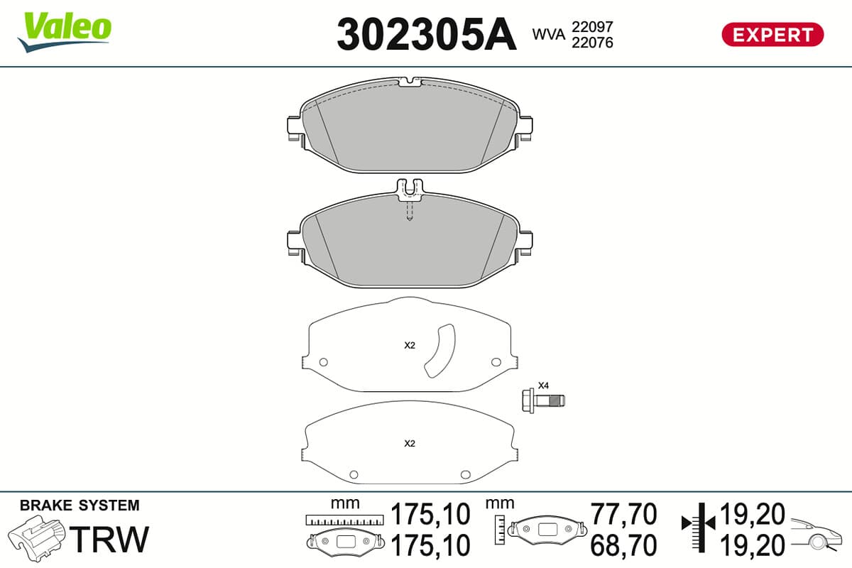 VALEO Sada brzdových platničiek kotúčovej brzdy 302305A 1