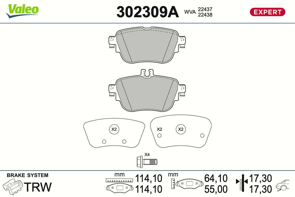 VALEO Sada brzdových platničiek kotúčovej brzdy 302309A 1