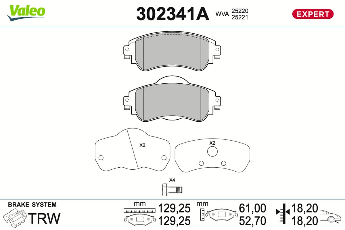 VALEO Sada brzdových platničiek kotúčovej brzdy 302341A 1