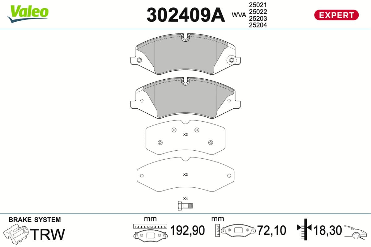 VALEO Sada brzdových platničiek kotúčovej brzdy 302409A 1
