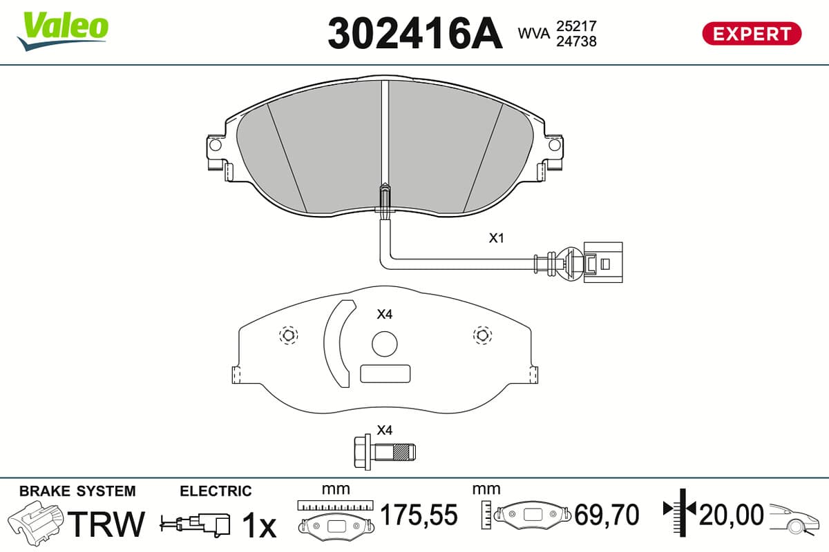 VALEO Sada brzdových platničiek kotúčovej brzdy 302416A 1