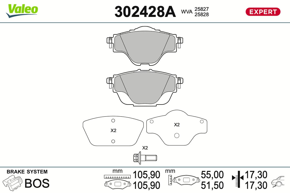 VALEO Sada brzdových platničiek kotúčovej brzdy 302428A 1