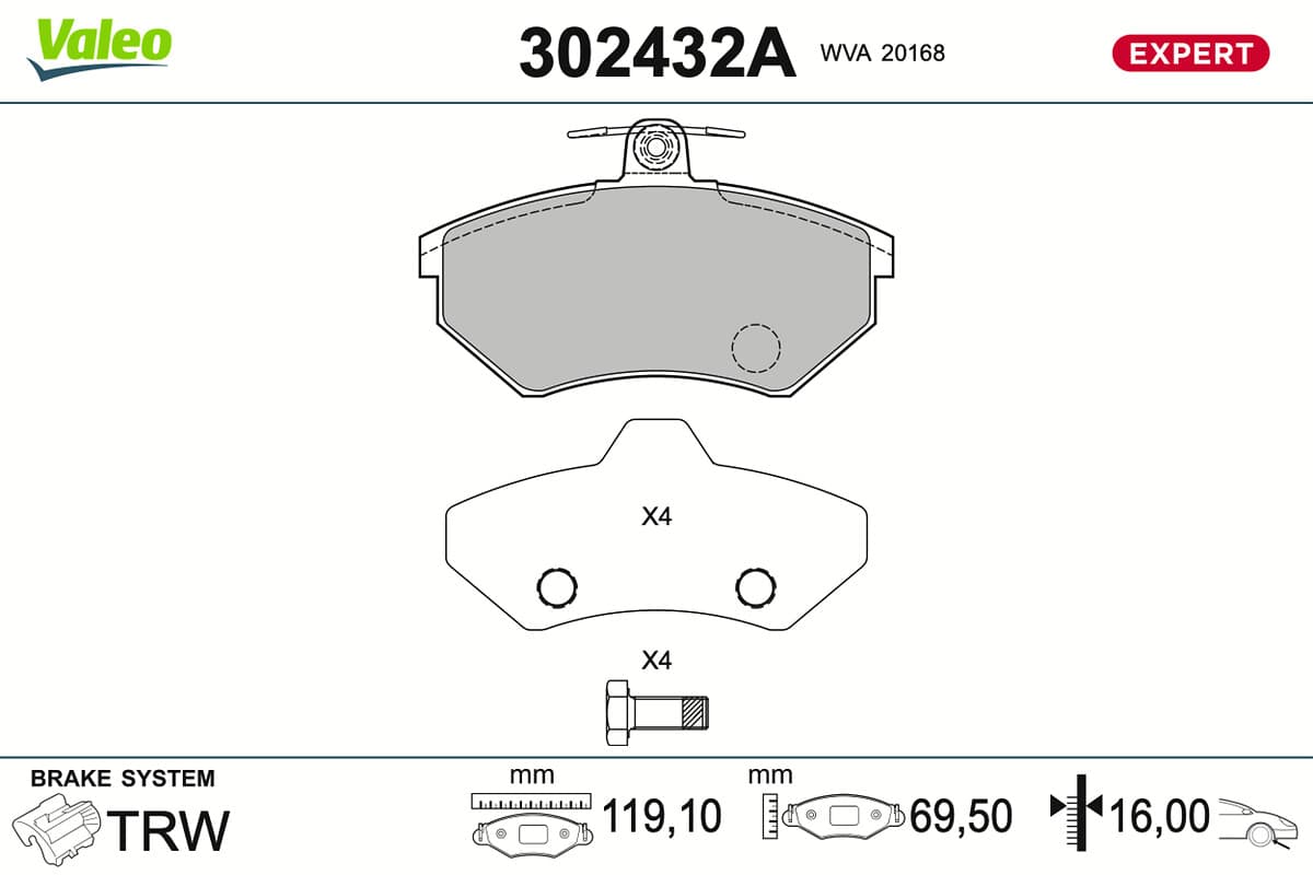 VALEO Sada brzdových platničiek kotúčovej brzdy 302432A 1