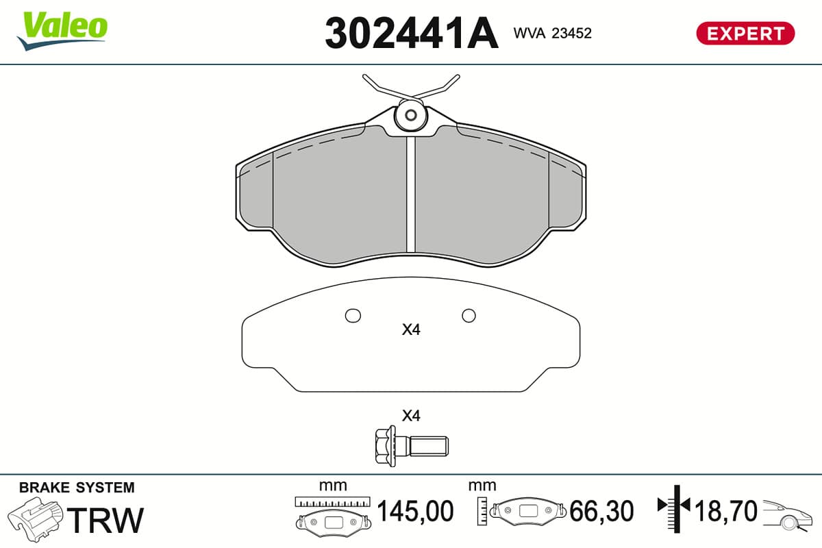 VALEO Sada brzdových platničiek kotúčovej brzdy 302441A 1