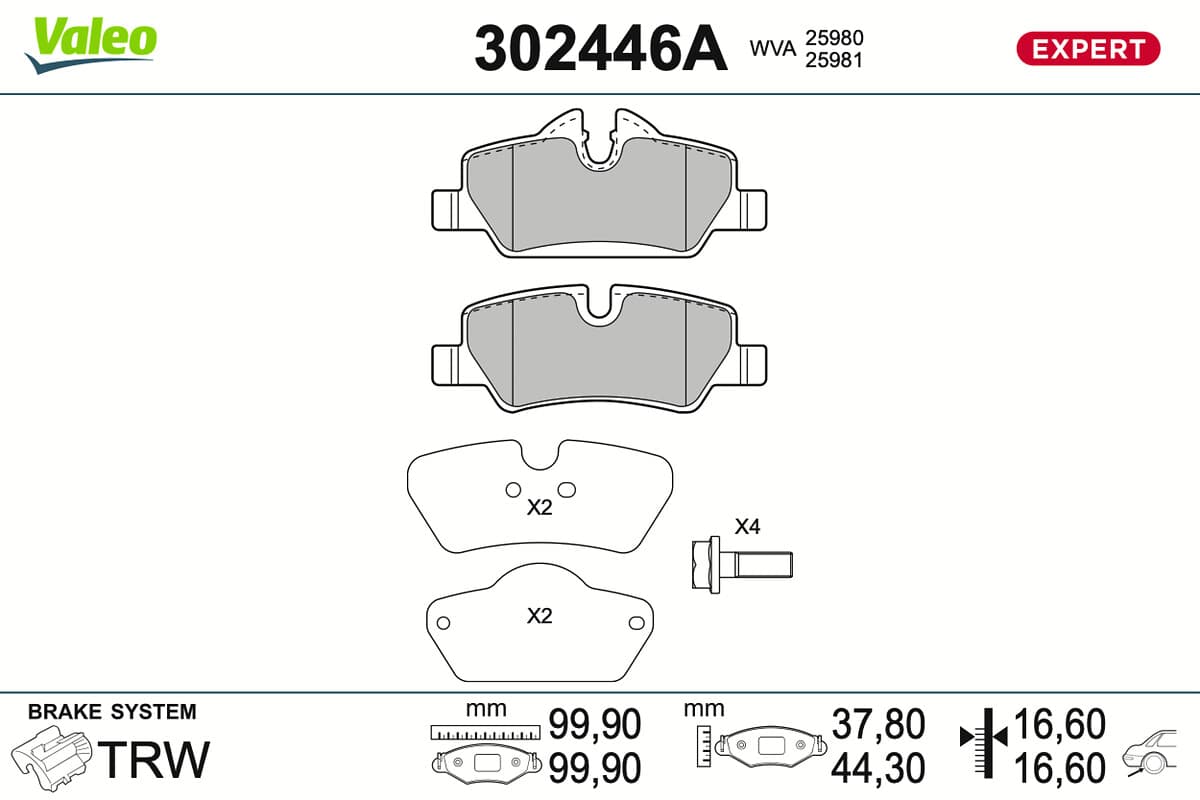 VALEO Sada brzdových platničiek kotúčovej brzdy 302446A 1