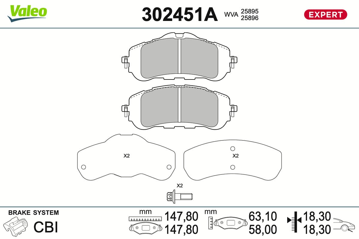 VALEO Sada brzdových platničiek kotúčovej brzdy 302451A 1
