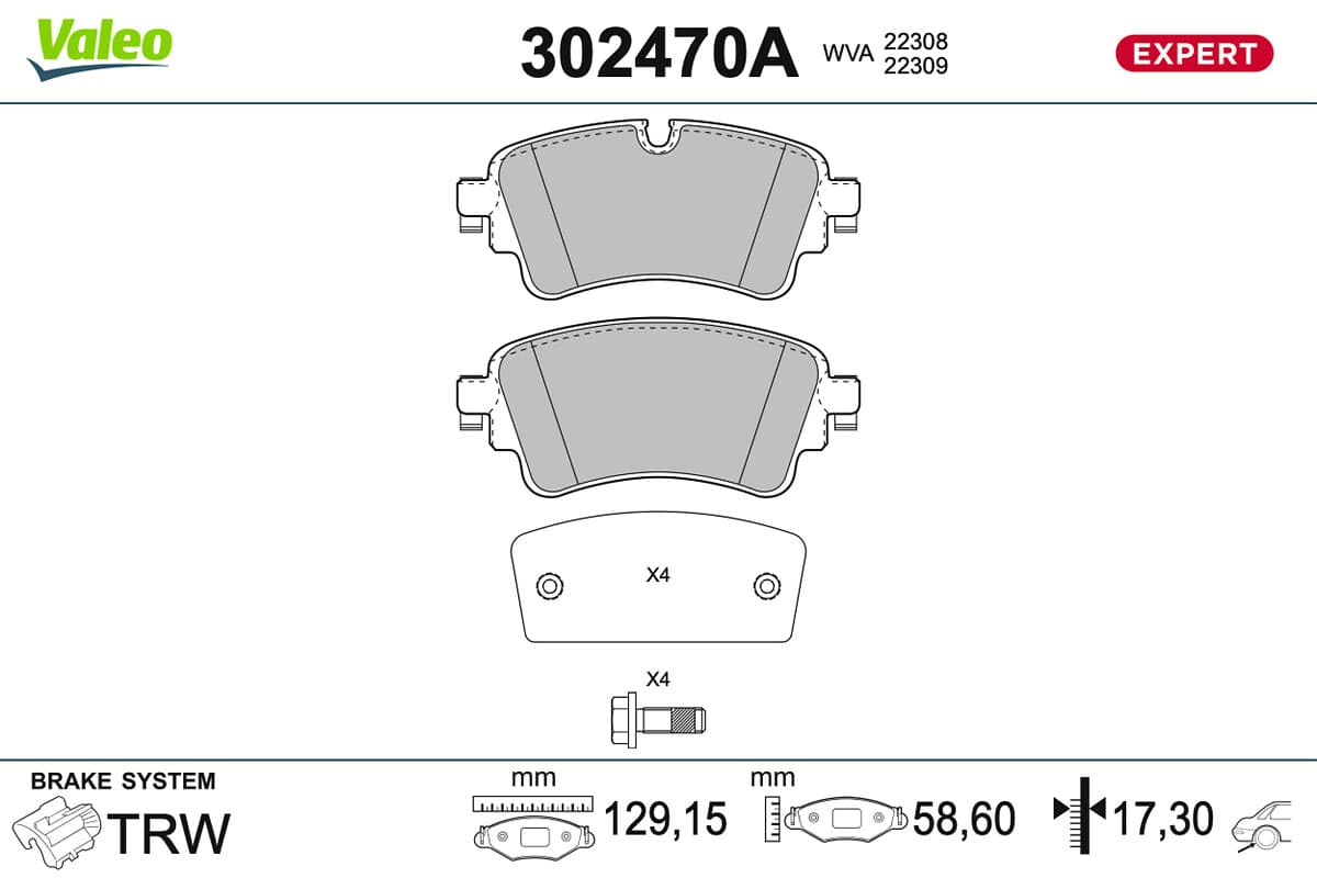 VALEO Sada brzdových platničiek kotúčovej brzdy 302470A 1