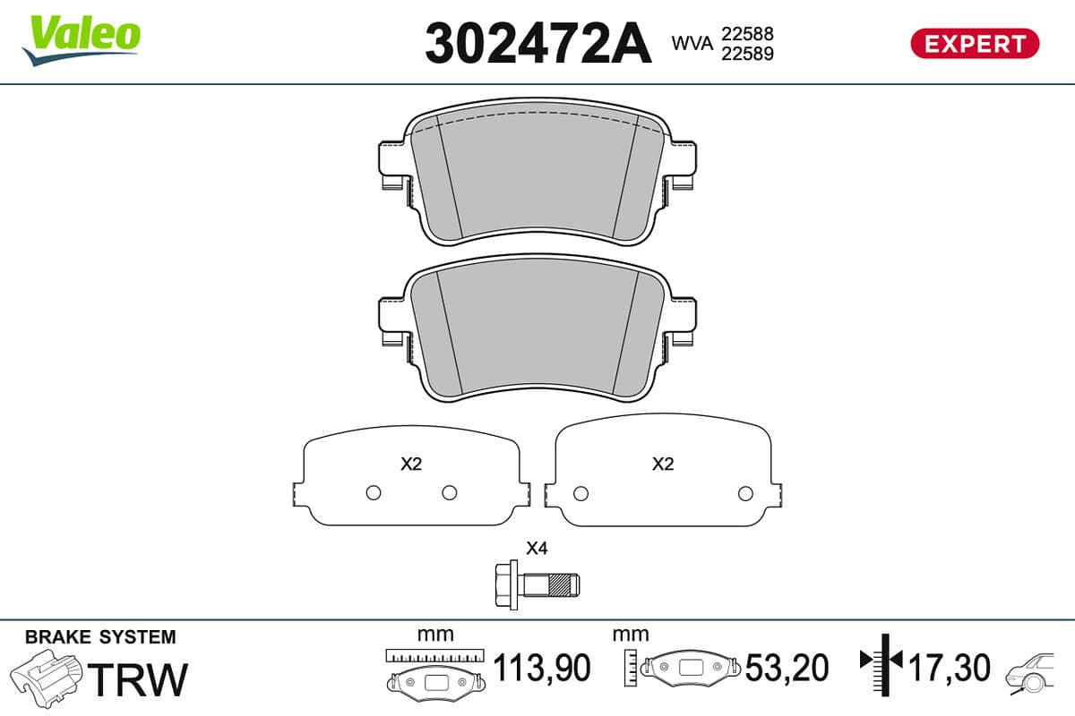VALEO Sada brzdových platničiek kotúčovej brzdy 302472A 1