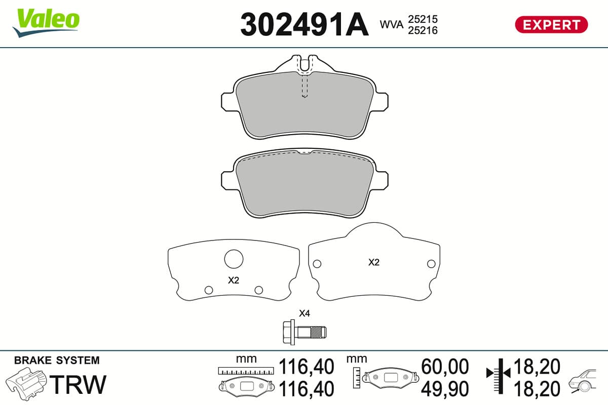 VALEO Sada brzdových platničiek kotúčovej brzdy 302491A 1