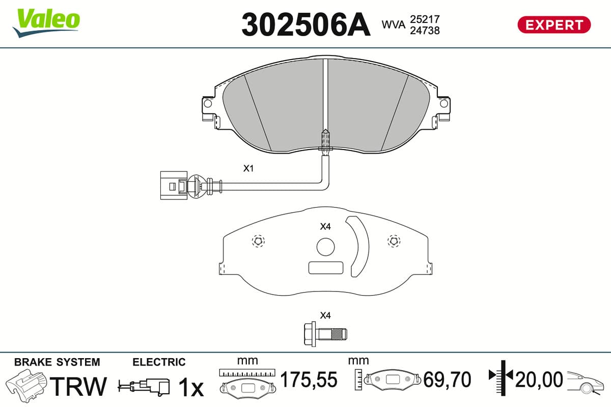 VALEO Sada brzdových platničiek kotúčovej brzdy 302506A 1