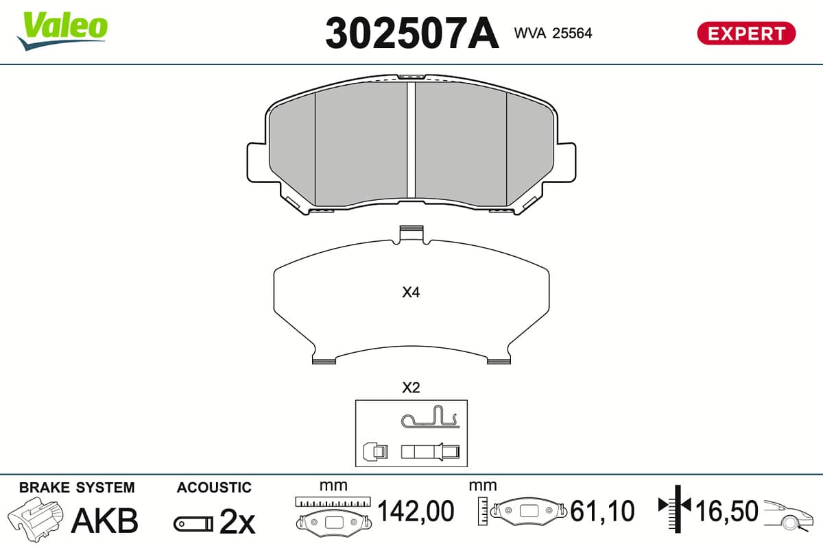 VALEO Sada brzdových platničiek kotúčovej brzdy 302507A 1