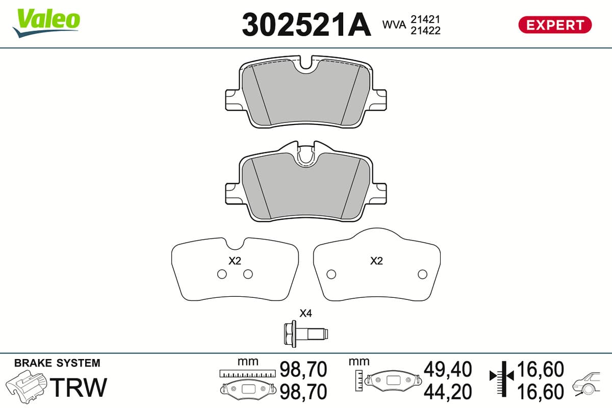 VALEO Sada brzdových platničiek kotúčovej brzdy 302521A 1