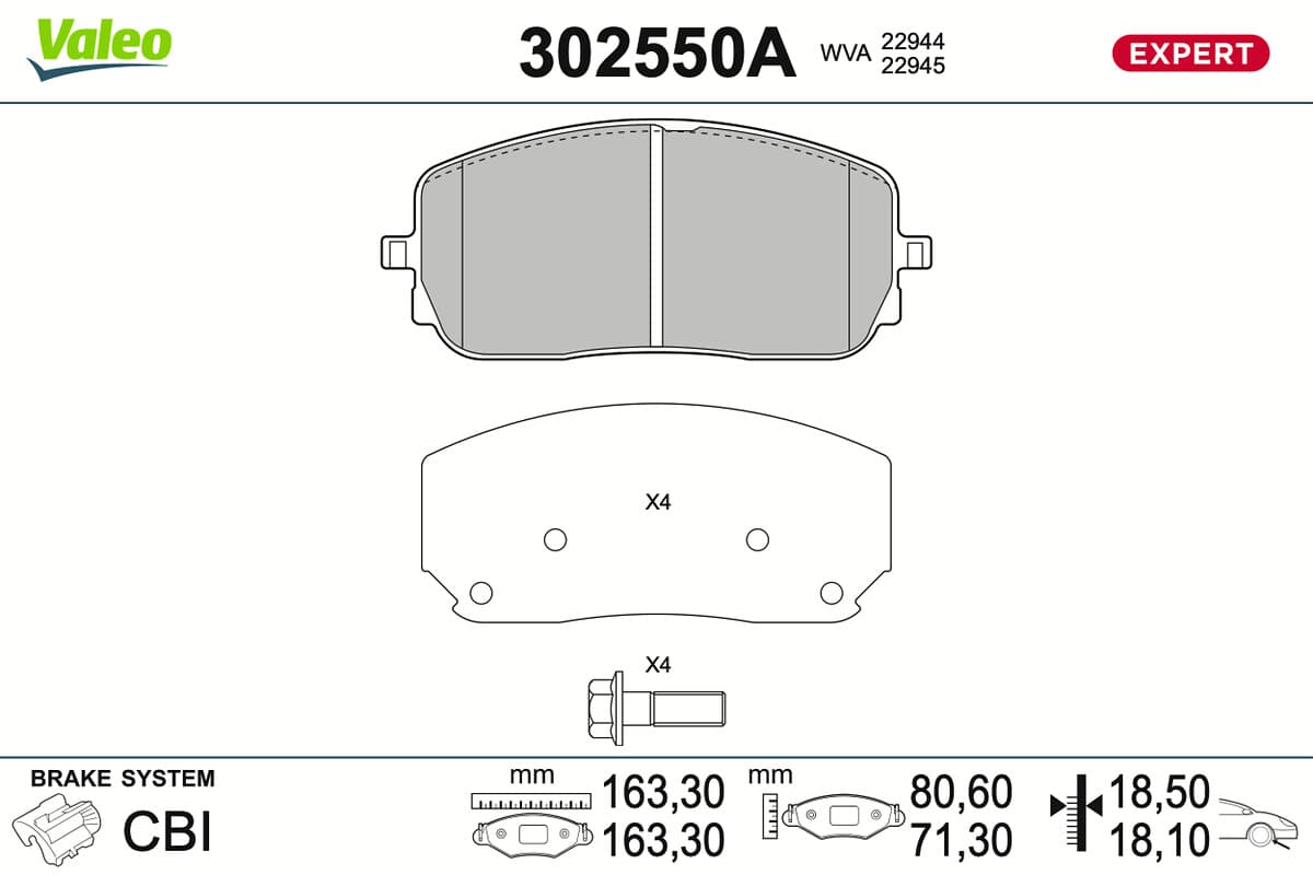 VALEO Sada brzdových platničiek kotúčovej brzdy 302550A 1