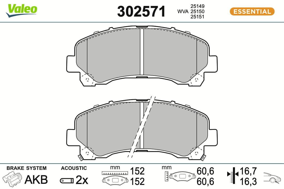 VALEO Sada brzdových platničiek kotúčovej brzdy 302571 1