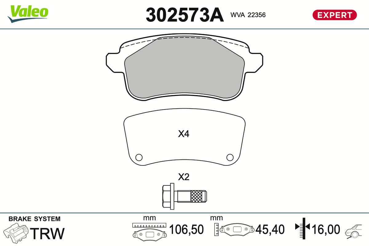 VALEO Sada brzdových platničiek kotúčovej brzdy 302573A 1