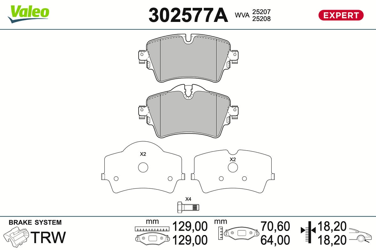 VALEO Sada brzdových platničiek kotúčovej brzdy 302577A 1