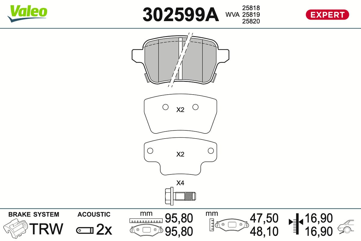 VALEO Sada brzdových platničiek kotúčovej brzdy 302599A 1