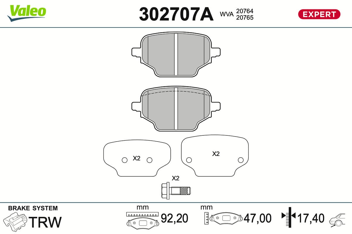 VALEO Sada brzdových platničiek kotúčovej brzdy 302707A 1