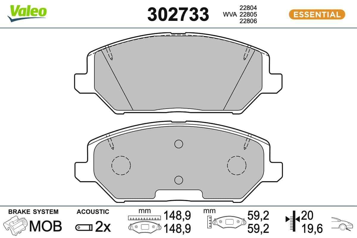 VALEO Sada brzdových platničiek kotúčovej brzdy 302733 1