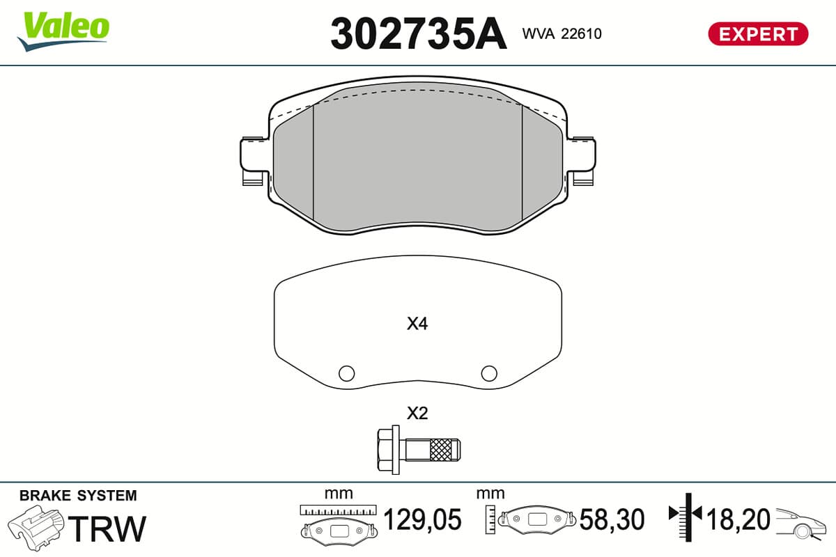 VALEO Sada brzdových platničiek kotúčovej brzdy 302735A 1
