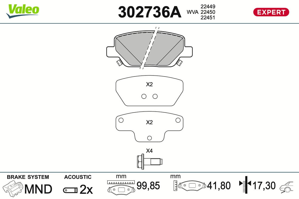 VALEO Sada brzdových platničiek kotúčovej brzdy 302736A 1