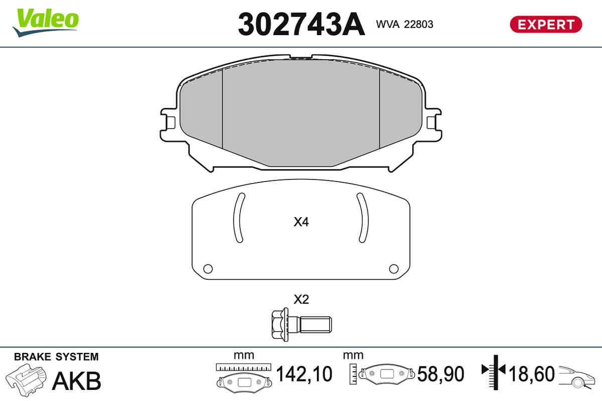 VALEO Sada brzdových platničiek kotúčovej brzdy 302743A 1
