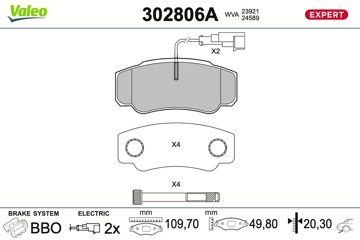 VALEO Sada brzdových platničiek kotúčovej brzdy 302806A 1