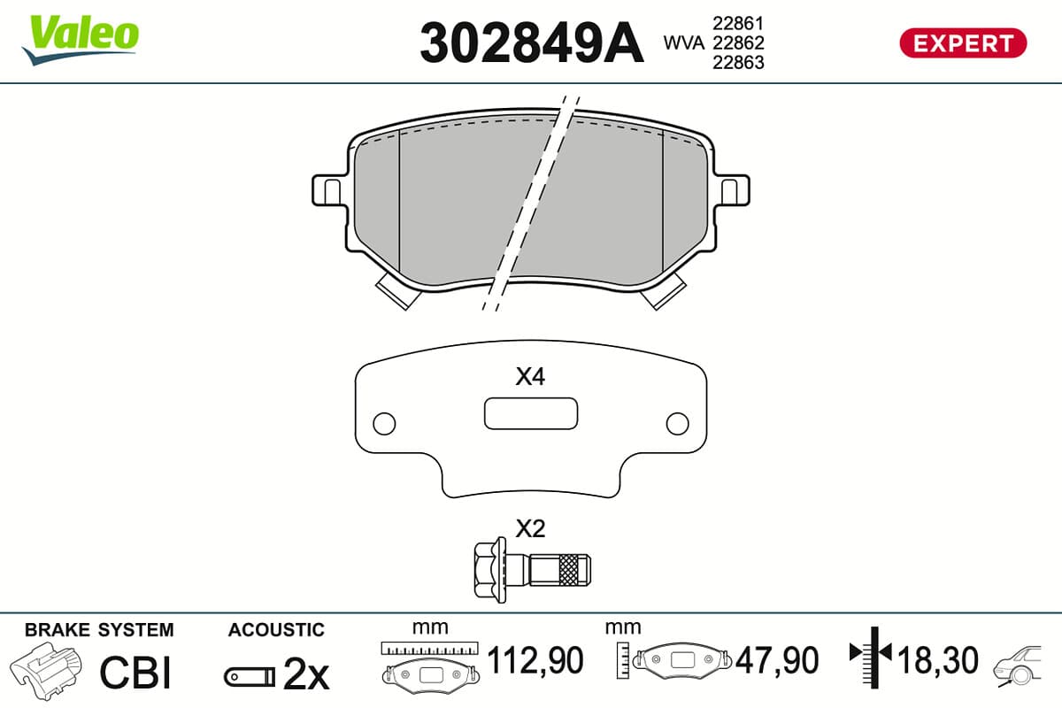 VALEO Sada brzdových platničiek kotúčovej brzdy 302849A 1