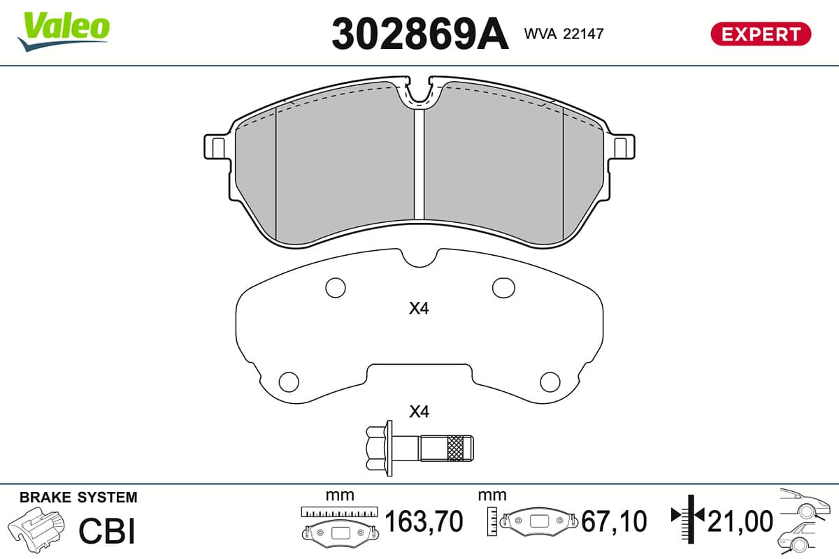VALEO Sada brzdových platničiek kotúčovej brzdy 302869A 1