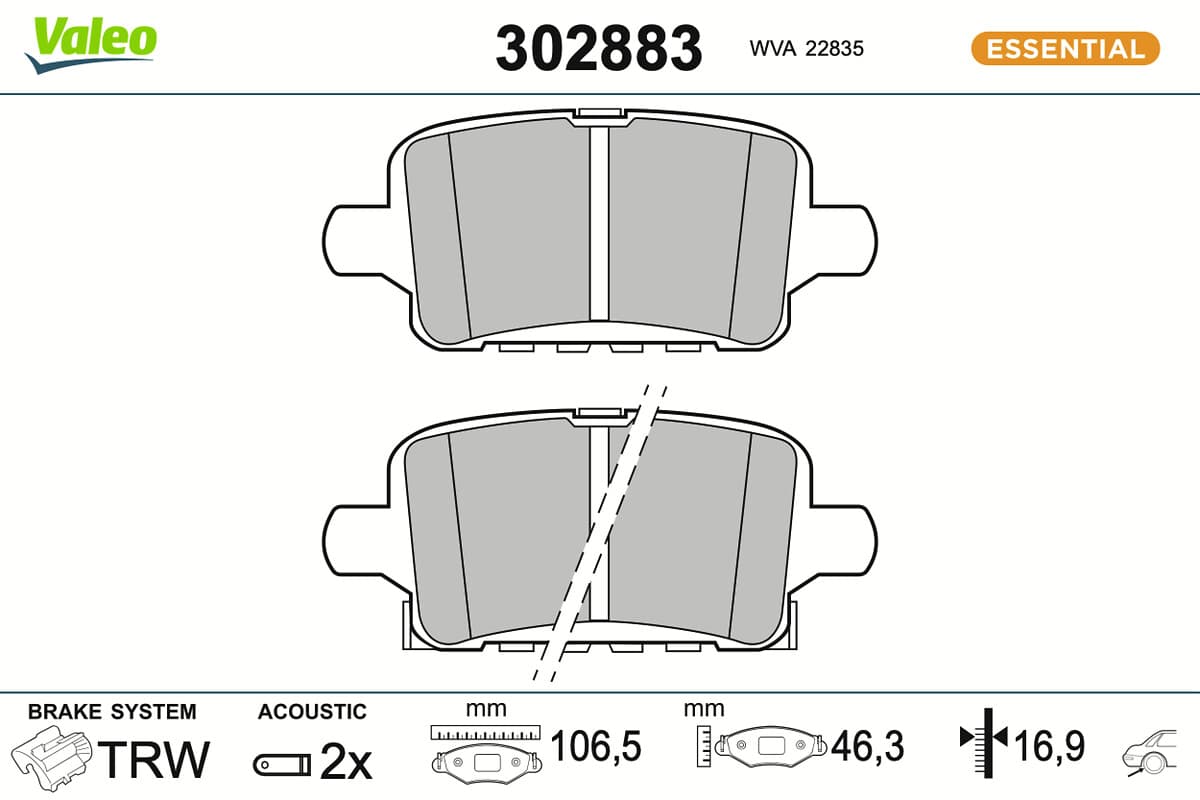 VALEO Sada brzdových platničiek kotúčovej brzdy 302883 1