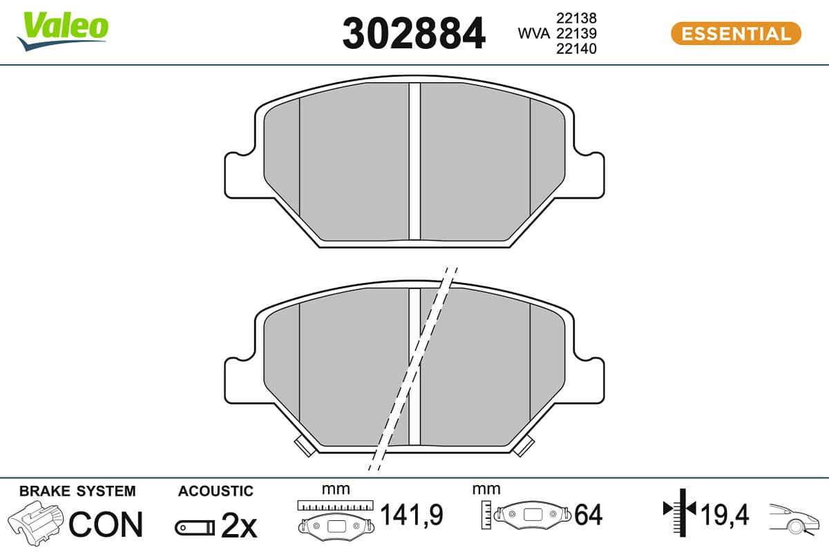 VALEO Sada brzdových platničiek kotúčovej brzdy 302884 1