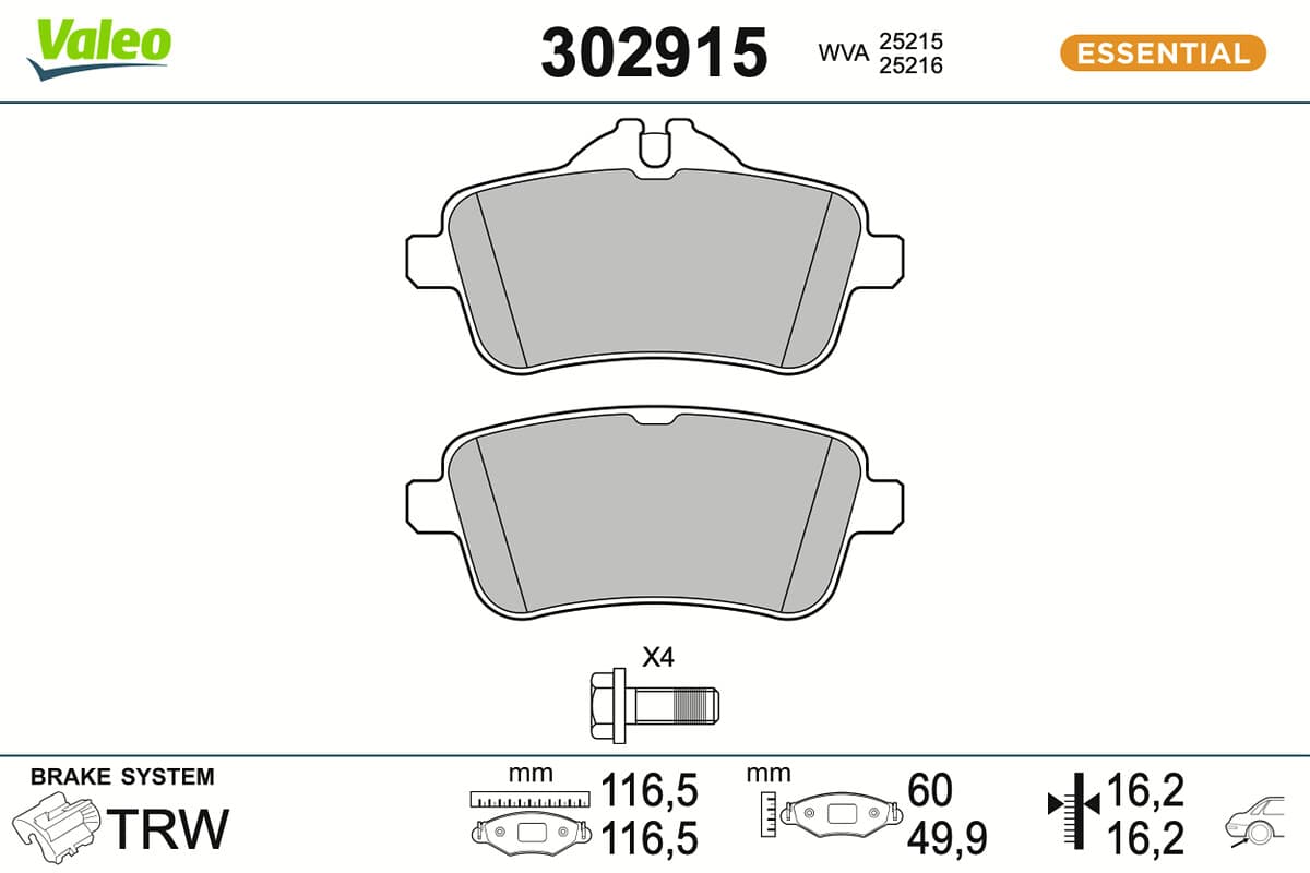 VALEO Sada brzdových platničiek kotúčovej brzdy 302915 1