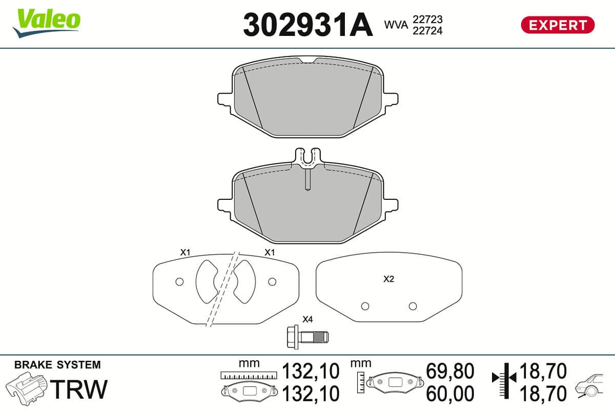 VALEO Sada brzdových platničiek kotúčovej brzdy 302931A 1