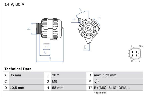 BOSCH Alternátor 0 986 082 040 1