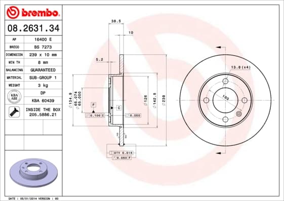 BREMBO Brzdový kotúč 08263134 1