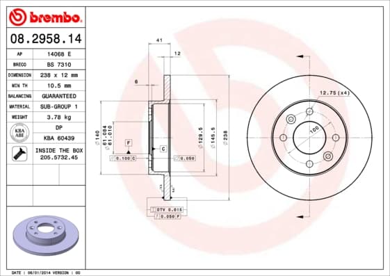 BREMBO Brzdový kotúč 08295814 1