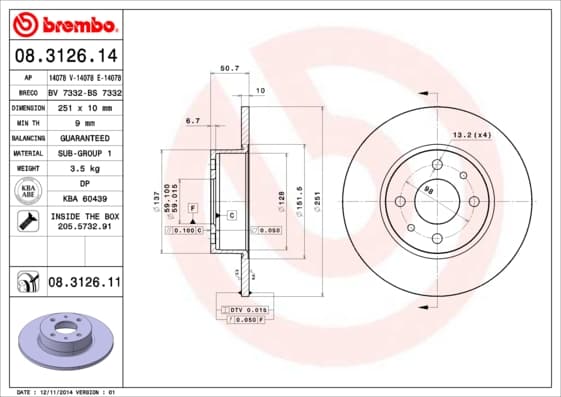 BREMBO Brzdový kotúč 08312611 1