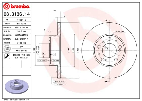 BREMBO Brzdový kotúč 08313614 1