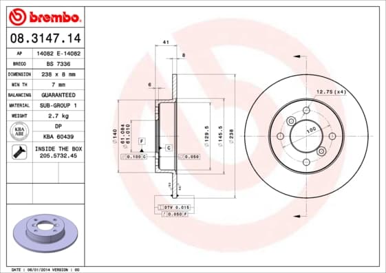 BREMBO Brzdový kotúč 08314714 1