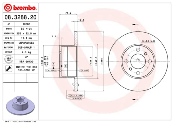 BREMBO Brzdový kotúč 08328820 1