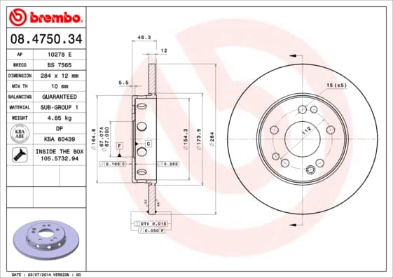 BREMBO Brzdový kotúč 08475034 1