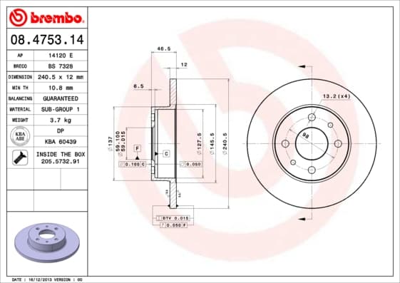BREMBO Brzdový kotúč 08475314 1