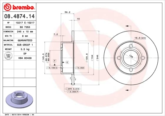 BREMBO Brzdový kotúč 08487414 1