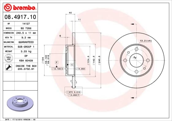 BREMBO Brzdový kotúč 08491710 1