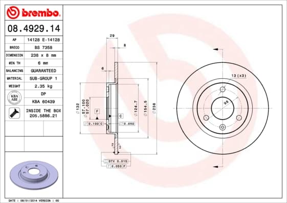 BREMBO Brzdový kotúč 08492914 1